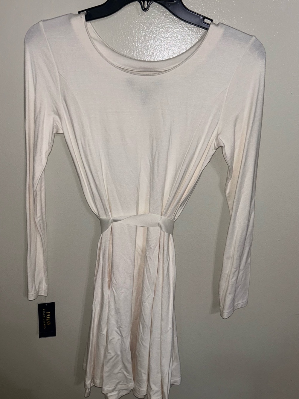 Polo Ralph Lauren Cream Sweater Bodice Long Sleeve Shirt Belted L